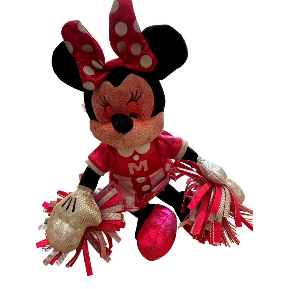Ty Sparkle Minnie Mouse Cheerleader Plush 9in Disney Pink Polka Dot Pom Poms